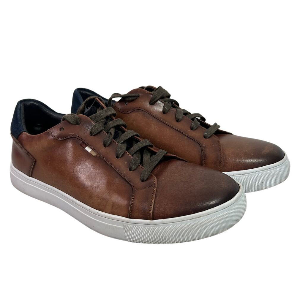 Zanzara Men's Casual Leather Lace-Up Sneakers Mahogany Brown ZZ1775L Size‎ 8